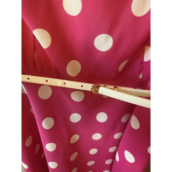 Signature Dress Womens 16‎ Pink A-line Polka Dot Sleeveless Belted Retro Chic - Picture 4 of 5